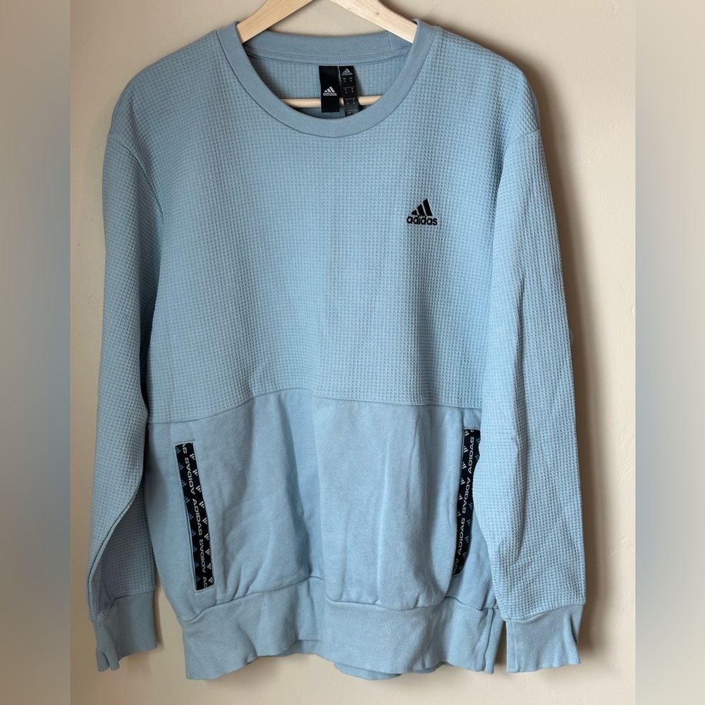 Men’s Adidas Retro Y2K Inspired Light Blue Medium Waffle Crewneck P2P 24” NWOT